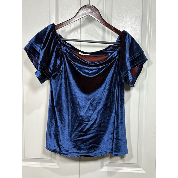 Sugar + Lips Velvet Top Women XS/S Blue Off Shoulder Party Whimsy Goth Y2K - Picture 1 of 8